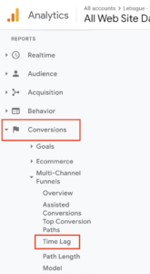 google analytics conversion menu