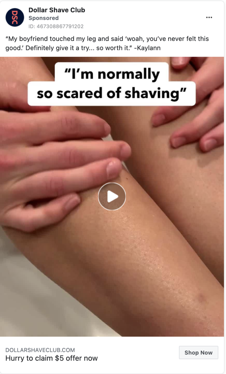 dollar shave club facebook ad example