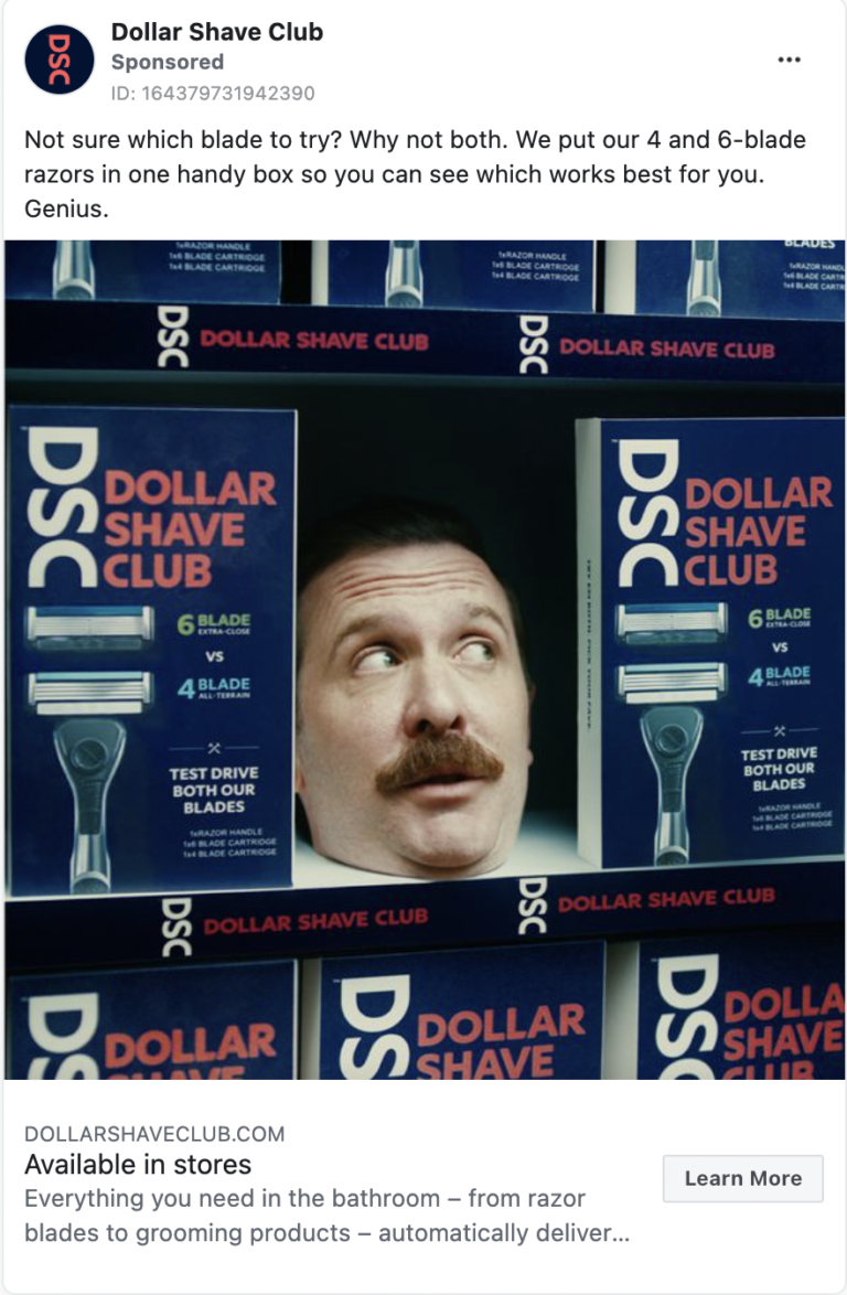 facebook ad from dollar shave club