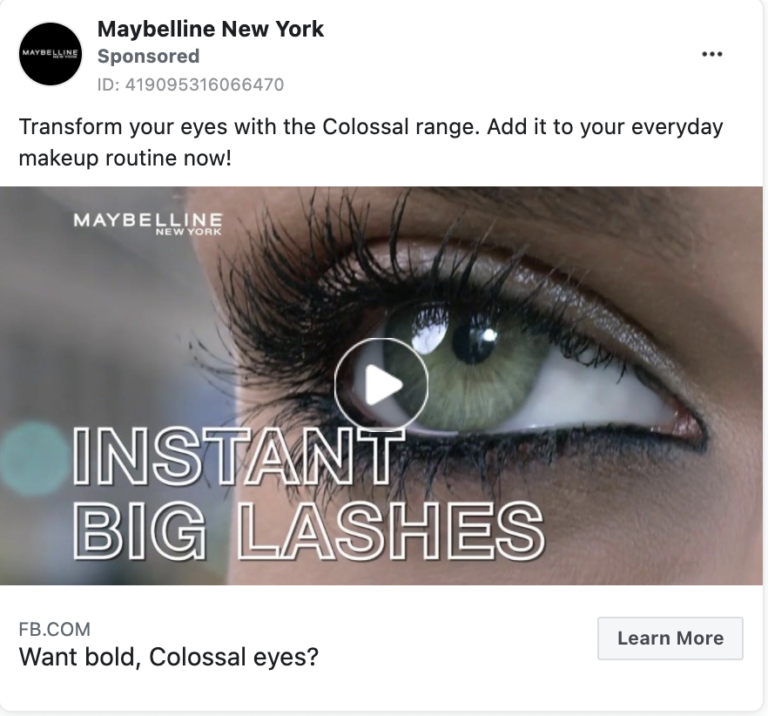 facebook ad from maybelline
