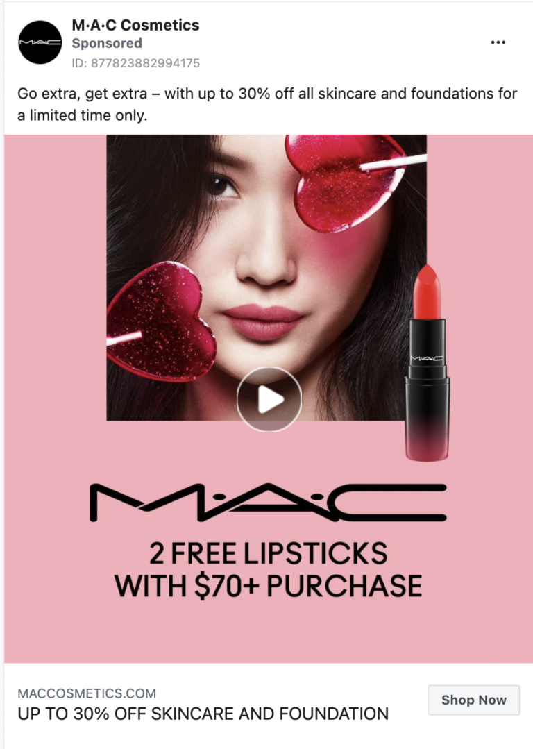 facebook ad from mac cosmetics