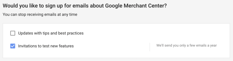 emails about google merchant center option