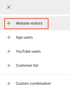 website visitors option in google ads