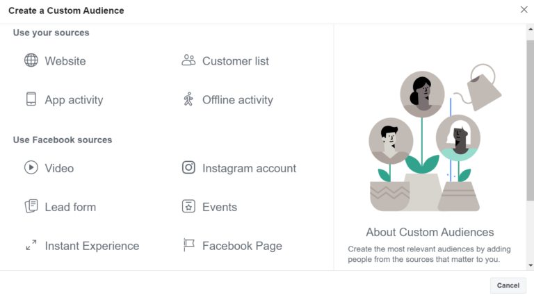 create a custom audience in facebook ads