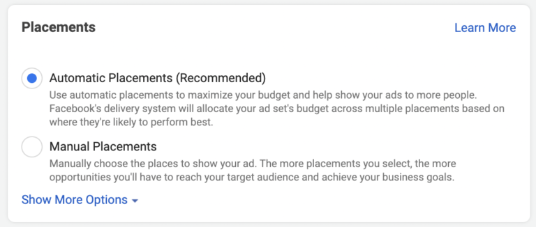 placements selection facebook ads
