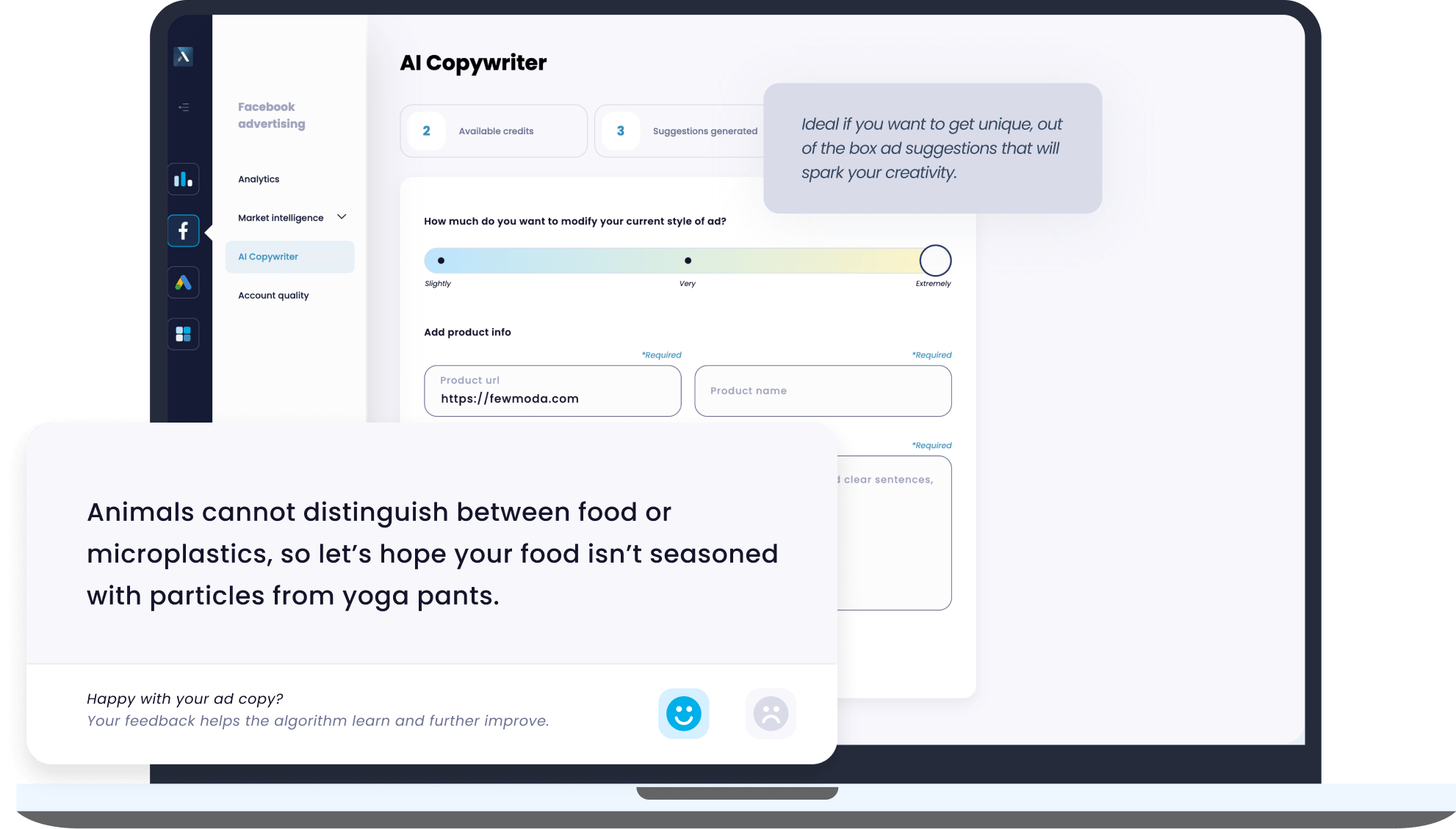 AI Copywriter feature in the Lebesgue app