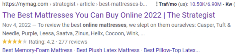 mattress online search results