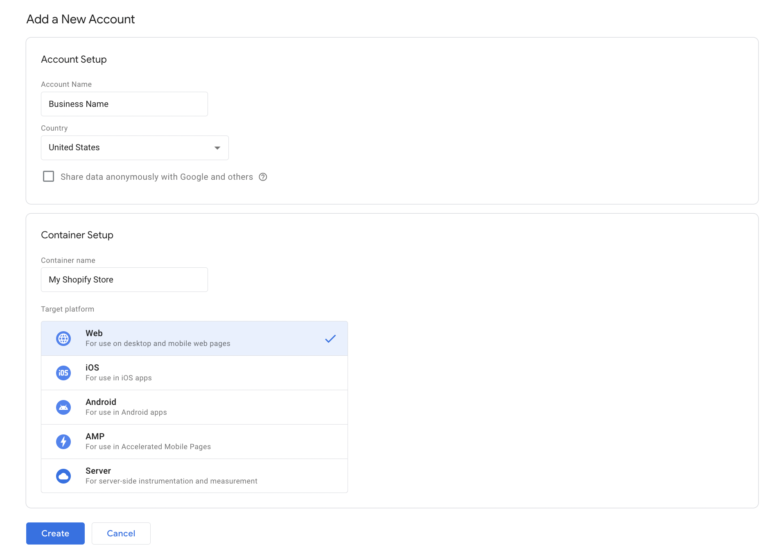 google tag manager for shopify account