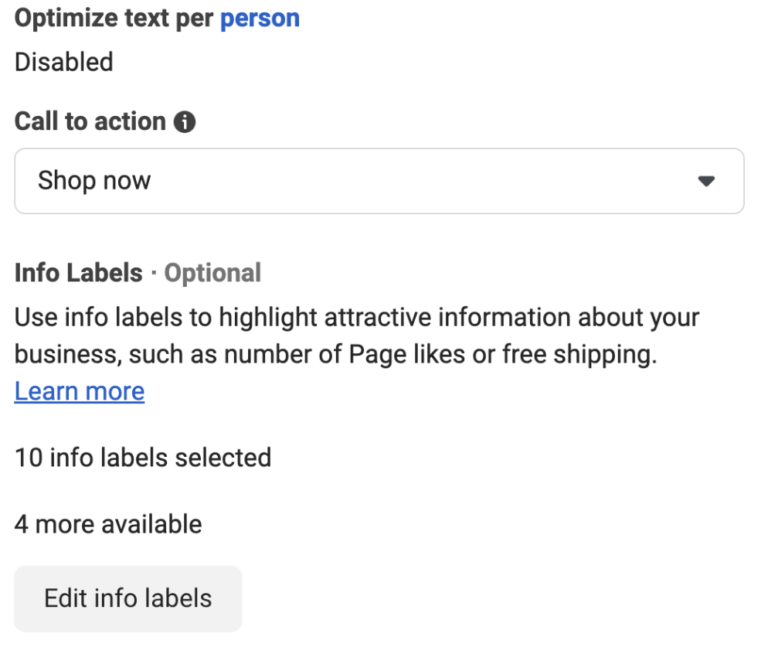 facebook ads info labels in meta for business