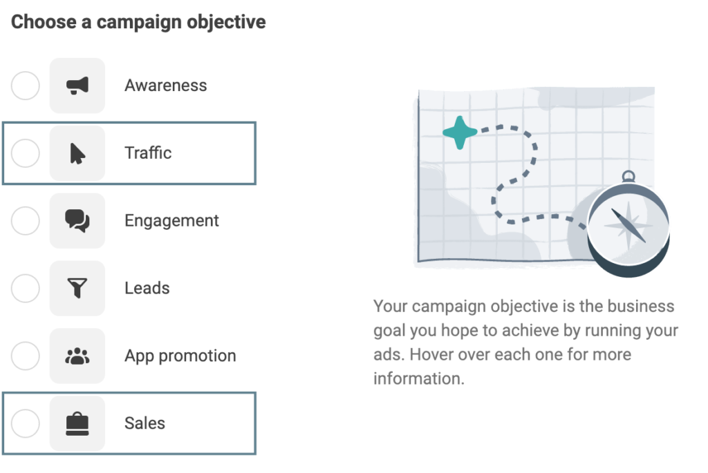 traffic or sales optimization campaign objective on facebook