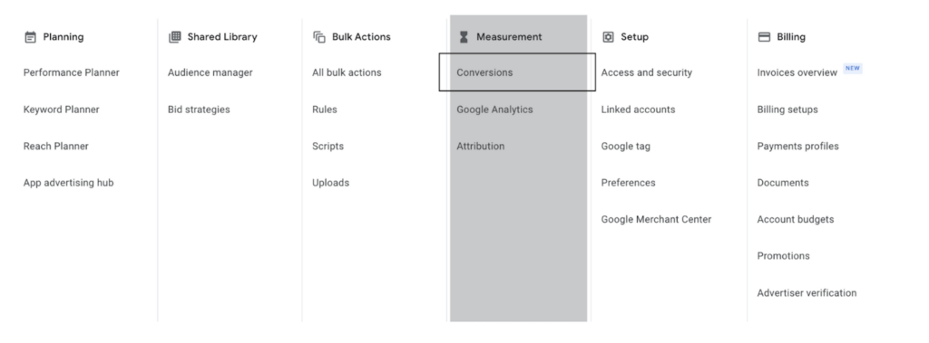 Create a Conversion Action in Google Ads​ step 1