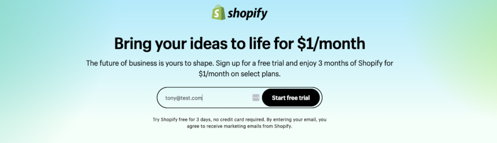 start free trial shopify button