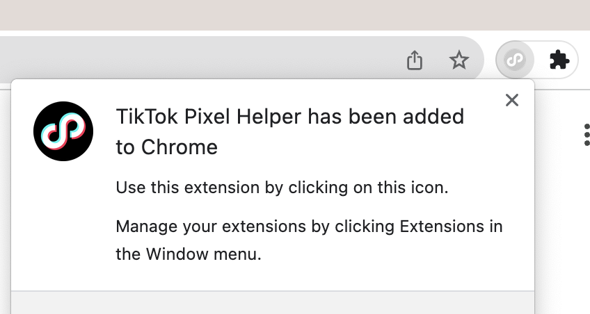 tiktok pixel helper added to chrome
