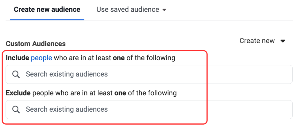 include and exclude audience from facebook retargeting ads option
