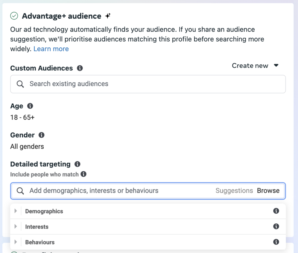 facebook detailed targeting options in ad manager