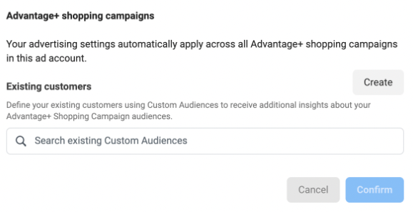 exisiting customers advantage+ campaign