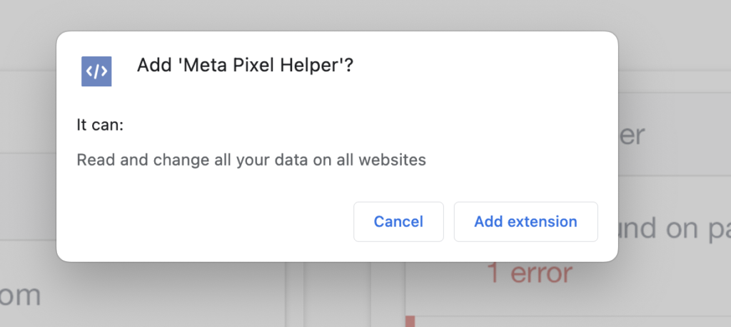 add the meta pixel helper extension