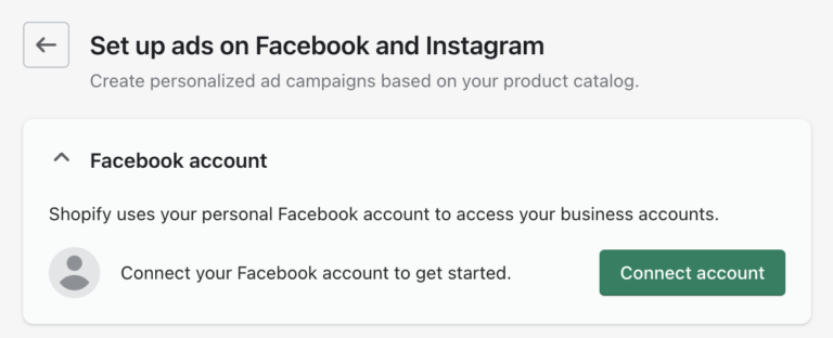 connect facebook account and shopify
