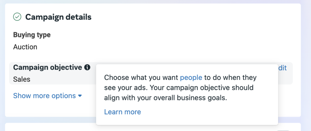 facebook campaign objectives for sales