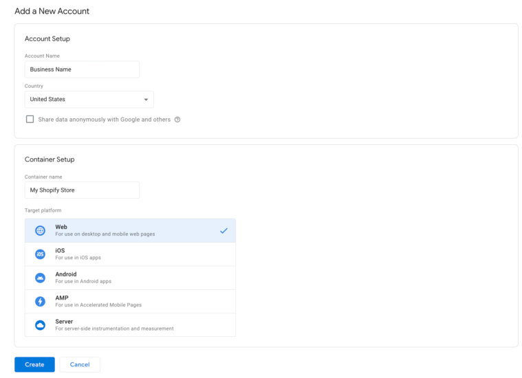 google tag manager account