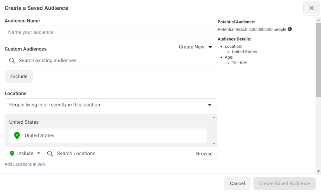 facebook ad targeting location options