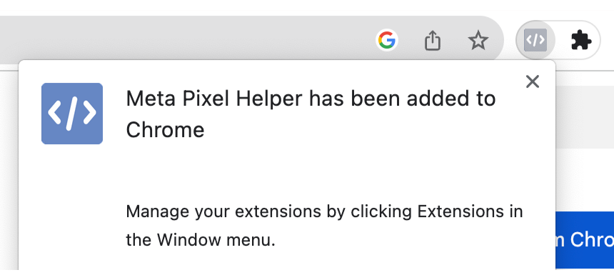 meta pixel helper is added to your chrome