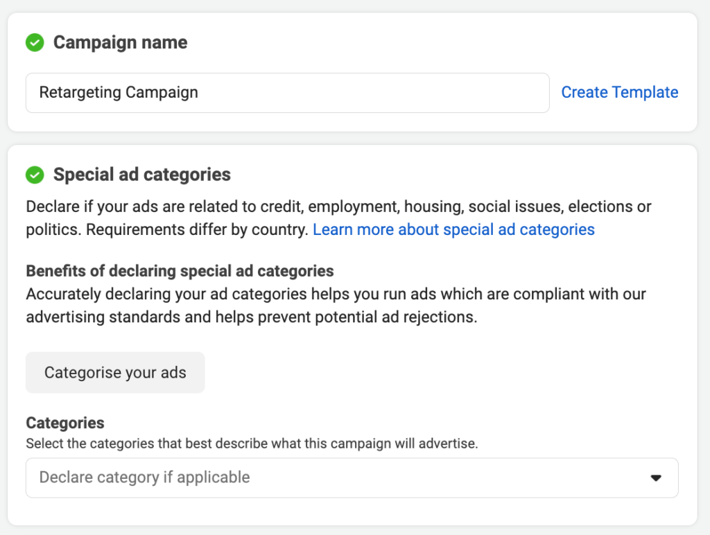 settings for retargeting ads