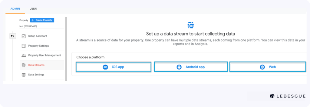 add data stream on google analytics 4