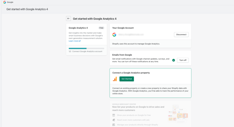 connect google analytics property to shopify store