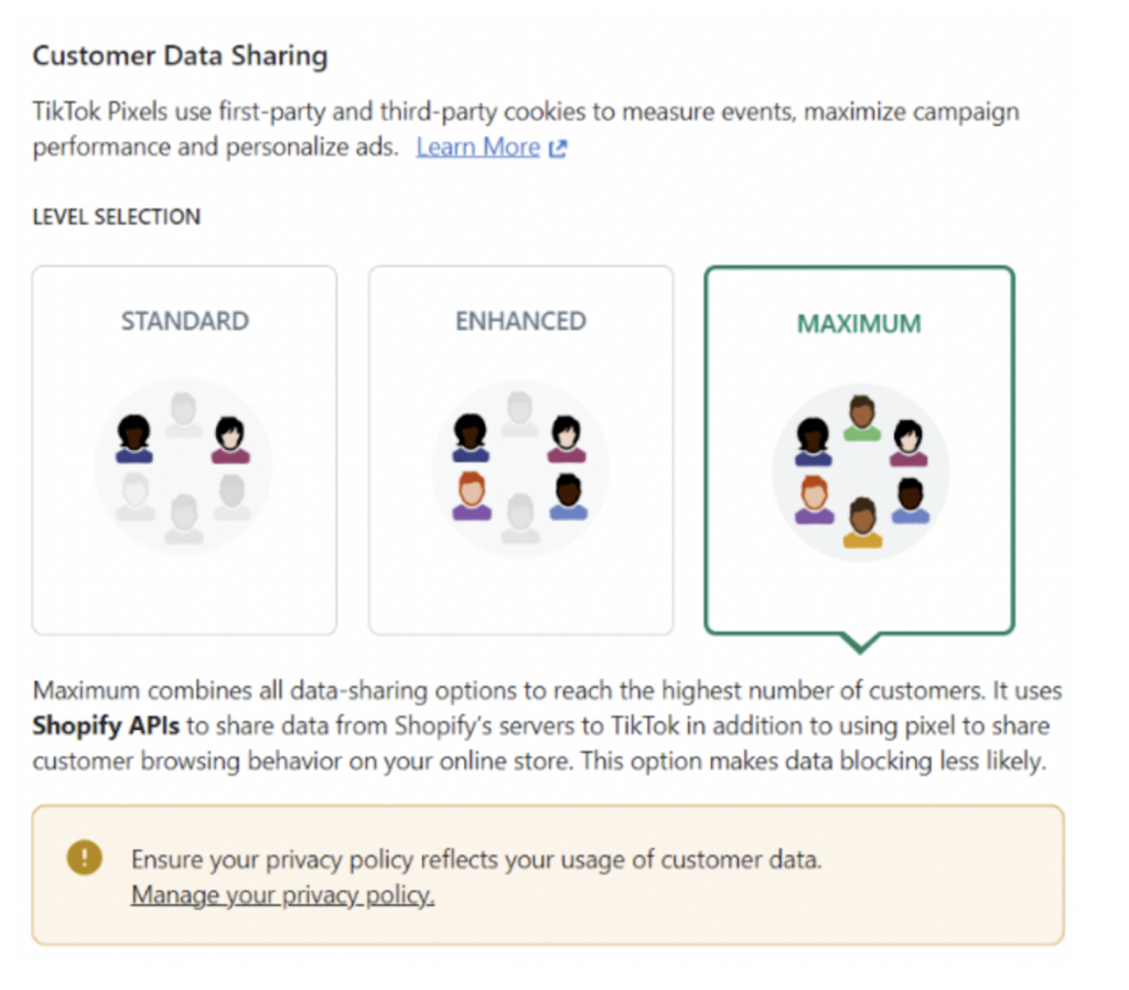 customer data sharing for tiktok pixel