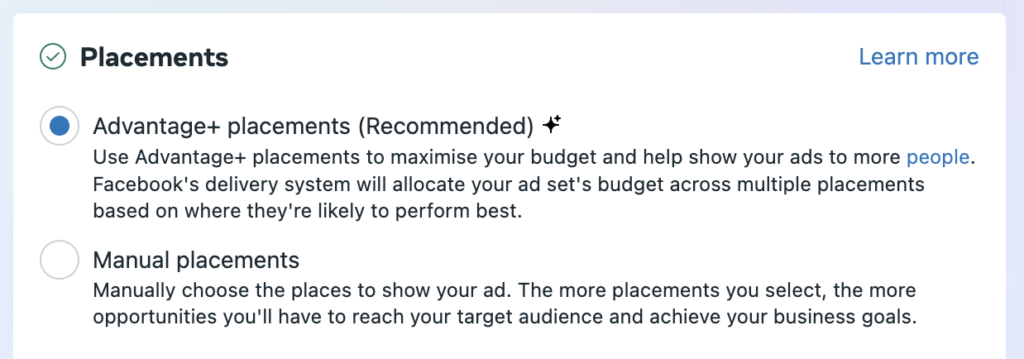 meta ads placements options