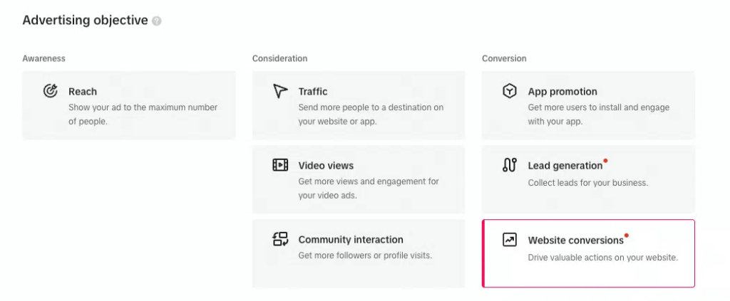 tiktok ads advertising objective
