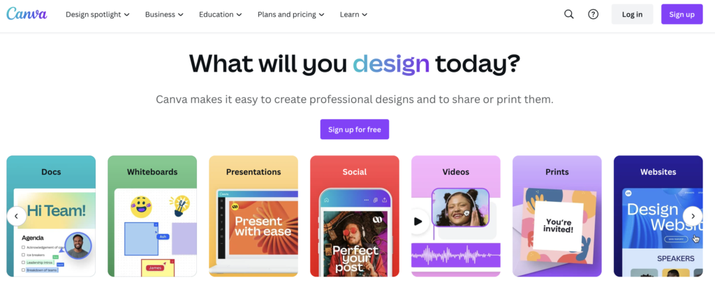 canva homepage