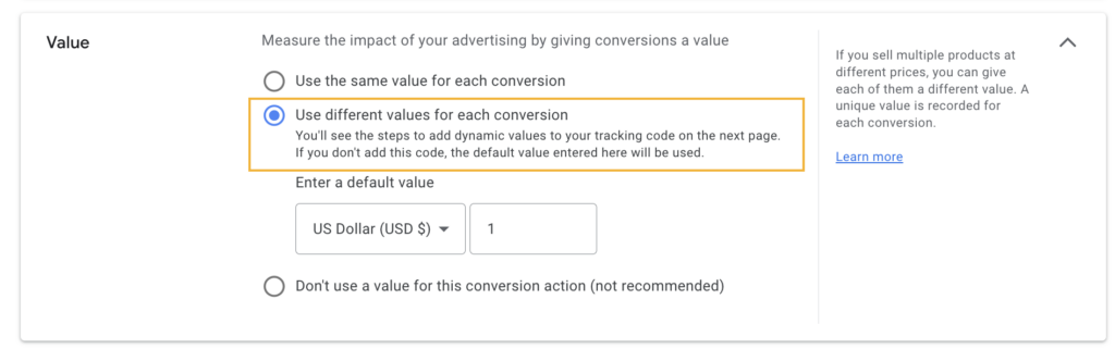 conversion value