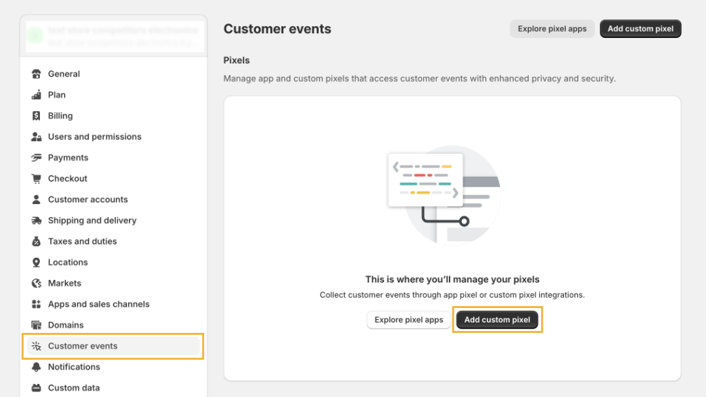 create custom events in shopify settings