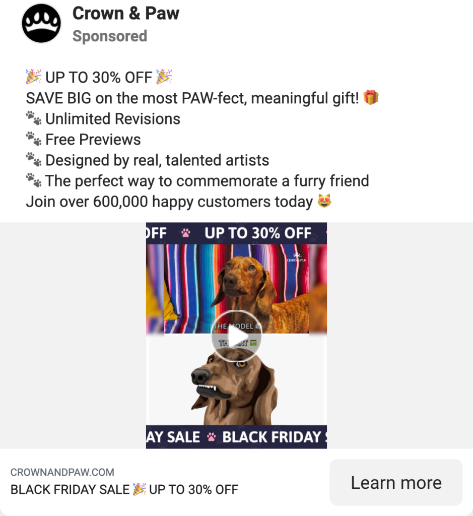 example of good black friday facebook ad