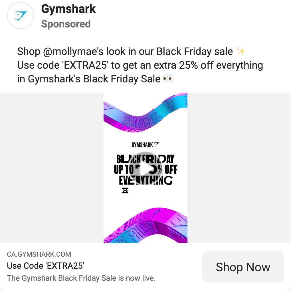 gymshark facebook ads bfcm example