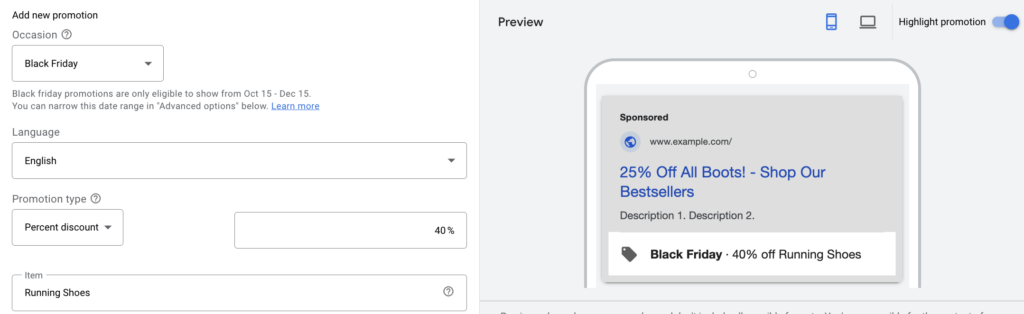 use promotion asset for bfcm google ads