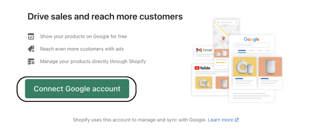 connect google account to shopify