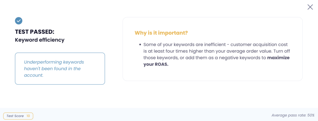 Keyword efficiency test