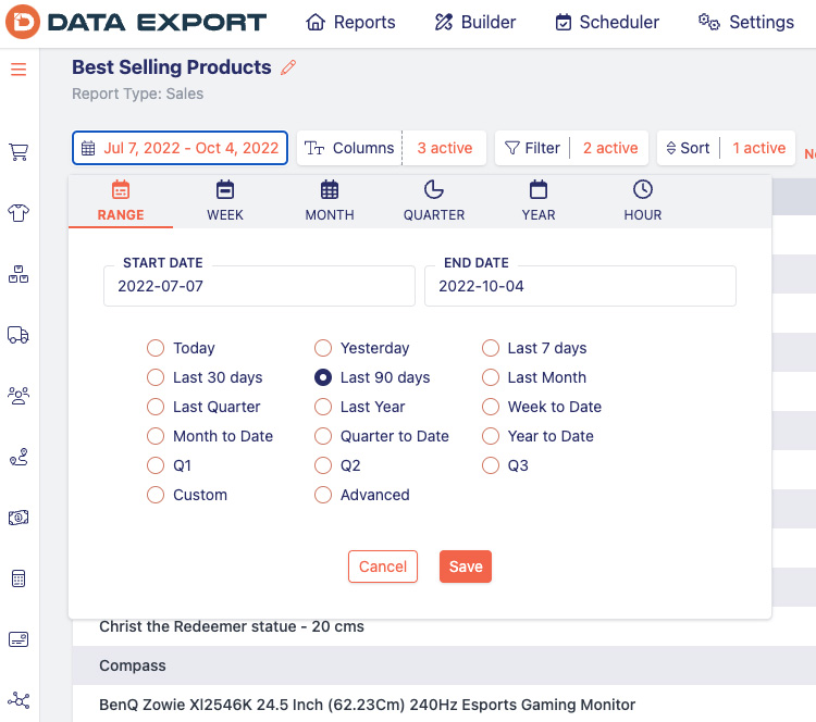 data export reports feature