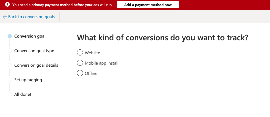 conversion goal in microsoft tracking