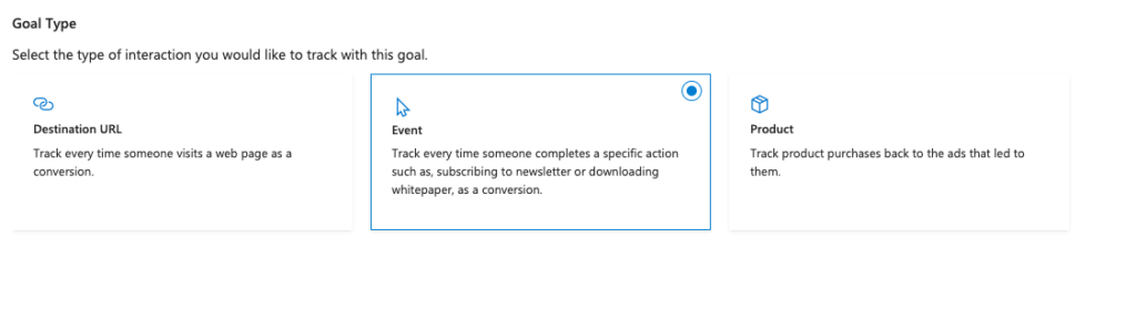 event goal in microsoft ads