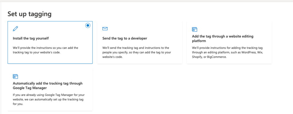 options to instal UET tag