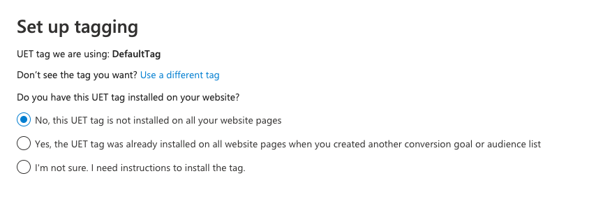 UET tag set up tagging