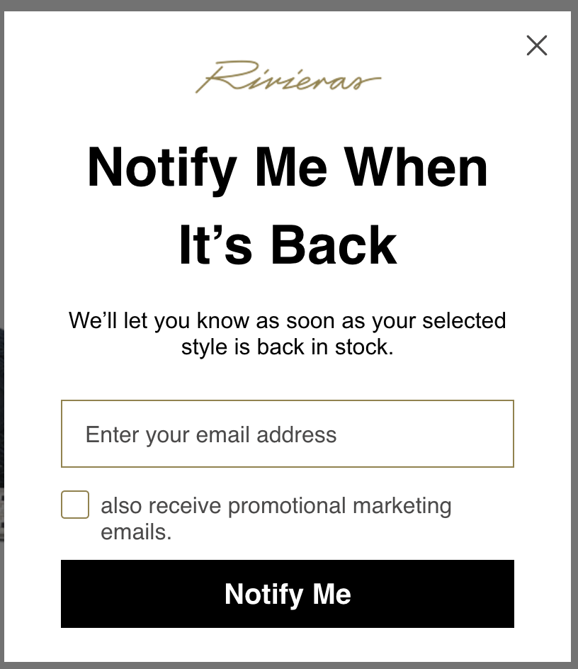 Klaviyo back-in-stock form for customers to request a restock notification